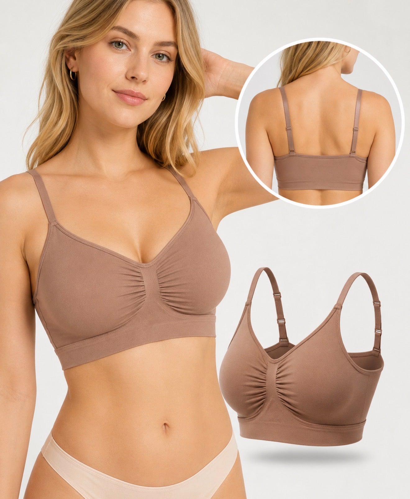 F.ajustador sin varilla,elástico con correas ajustables paquete de 2 piezas (beige y negro)