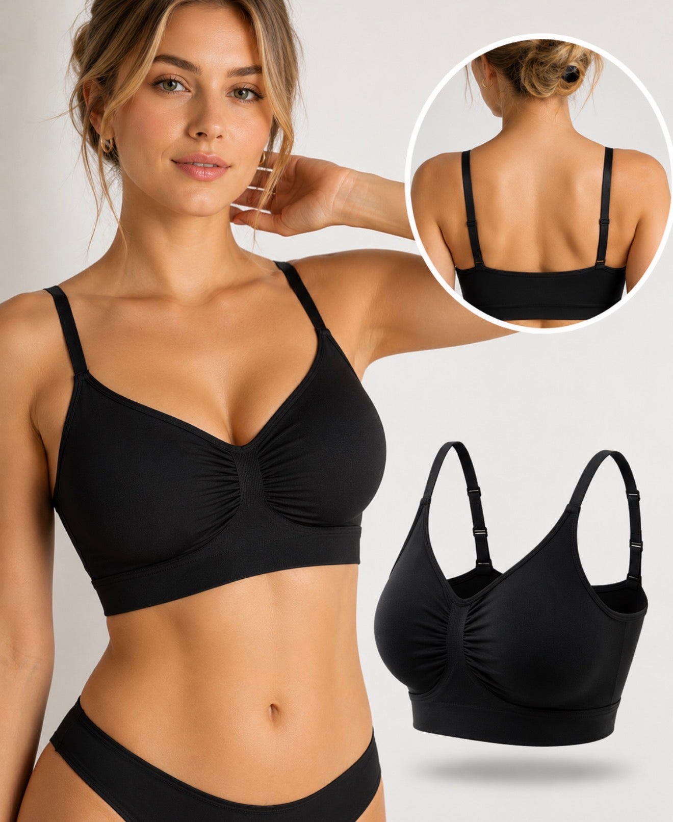 F.ajustador sin varilla,elástico con correas ajustables paquete de 2 piezas (beige y negro)