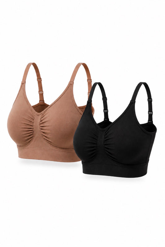 F.ajustador sin varilla,elástico con correas ajustables paquete de 2 piezas (beige y negro)